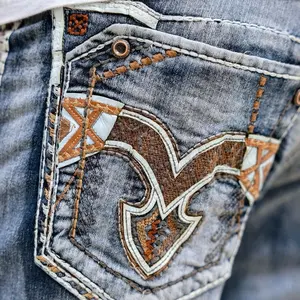 Starage Light Blue Denim Jeans with Distressed Embroidery and Heart Pocket Design
