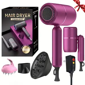 2000W Pink Ionic Blow Dryer with Diffuser, Foldable Handle & Constant Temperature - Strong Wind, 8 Seconds Quick Drying, Travel-Friendly, Ergonomic Design for All Hair Types, 110-130V US Plug Ionic Hair Dryer Styling Kit