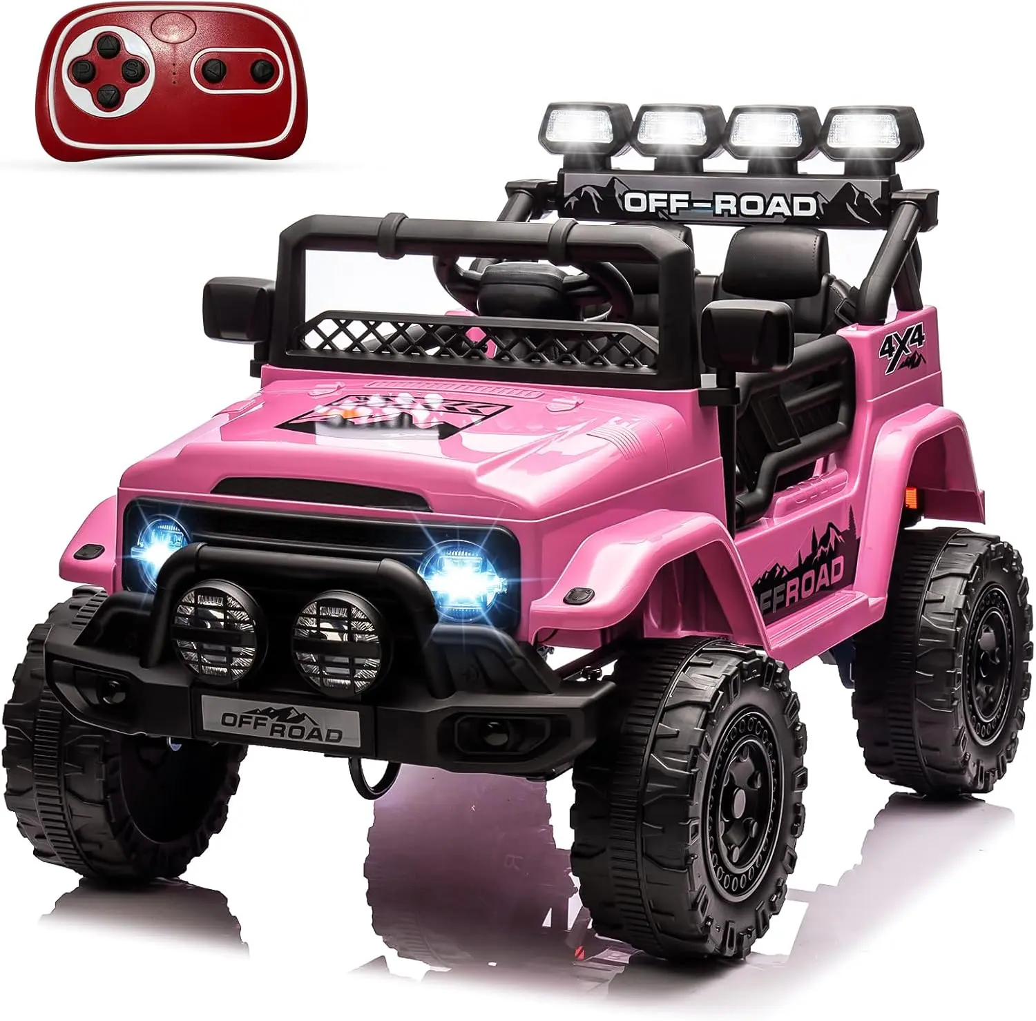 【Christmas Gift】Pink 12V Kids Ride On Truck With Remote Control Led Lights Music And Realistic Design For Ages 37 To 96 Months Pink