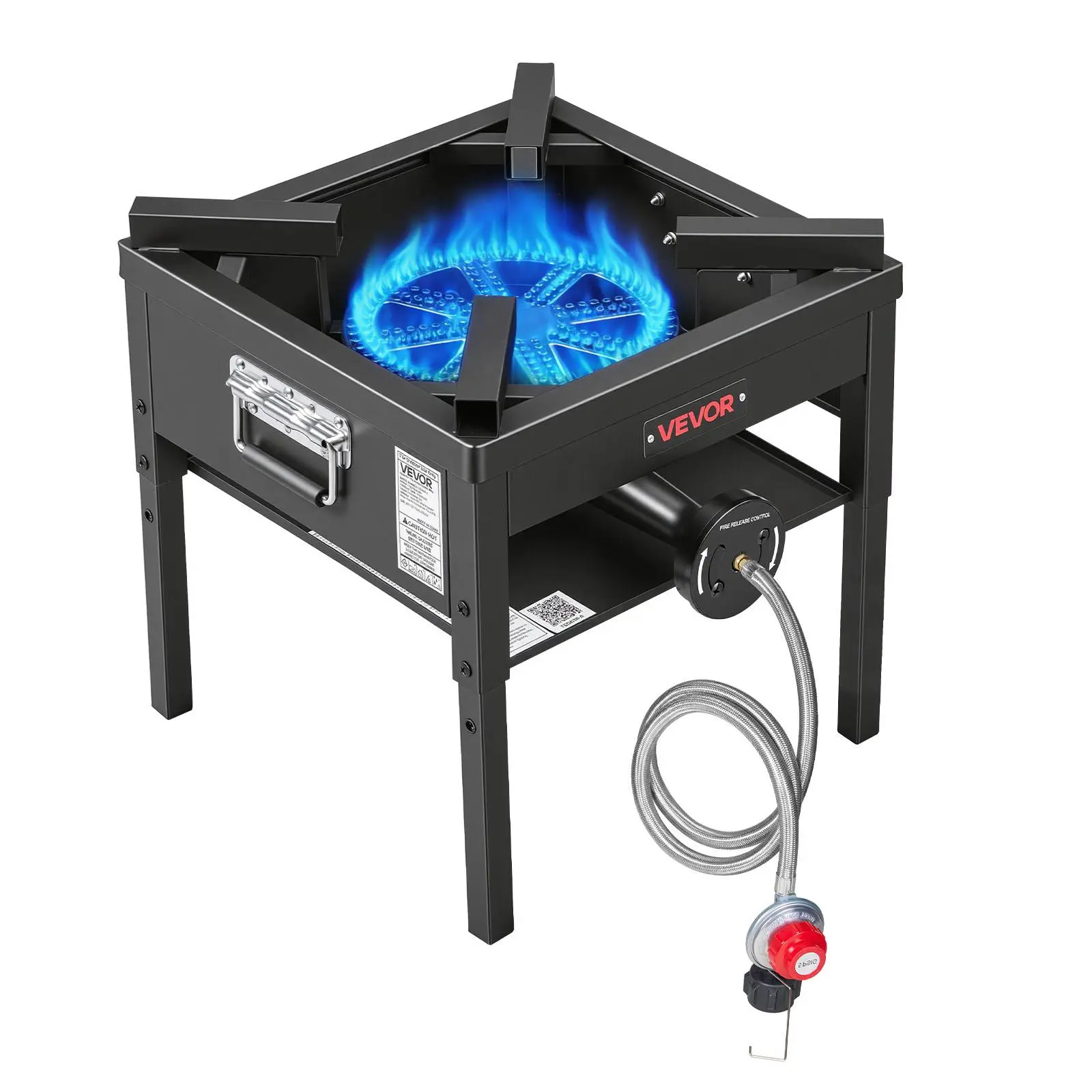 【SummerFinds】VEVOR Single Burner Outdoor Propane Gas Stove, 200,000 BTU Propane LPG Gas Camping Stove, Heavy Duty Carbon Steel Outdoor Cooker, with Shield & 20 PSI Regulator, for BBQ Camp Home Patio Seafood Boil
