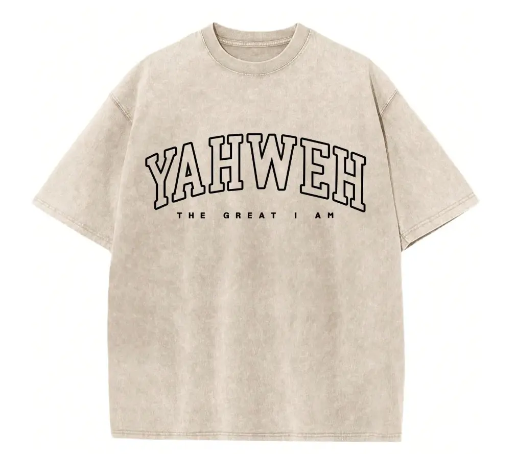 Vintage Washed "Yahweh Jesus God Bible Verse" Graphic Tee | 230gsm Heavyweight Religious Streetwear, Unisex Crew Neck Fit, 100% Breathable Cotton Spiritual Casual Top for Men & Women