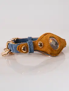 The Heirloom Suede AirTag Dog Collar — Blue