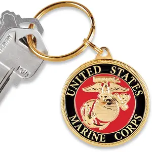 US Marine Corps Logo Keychain Patriotic Key Ring Military Gift Men Women Veteran,Red,1 1/2"
