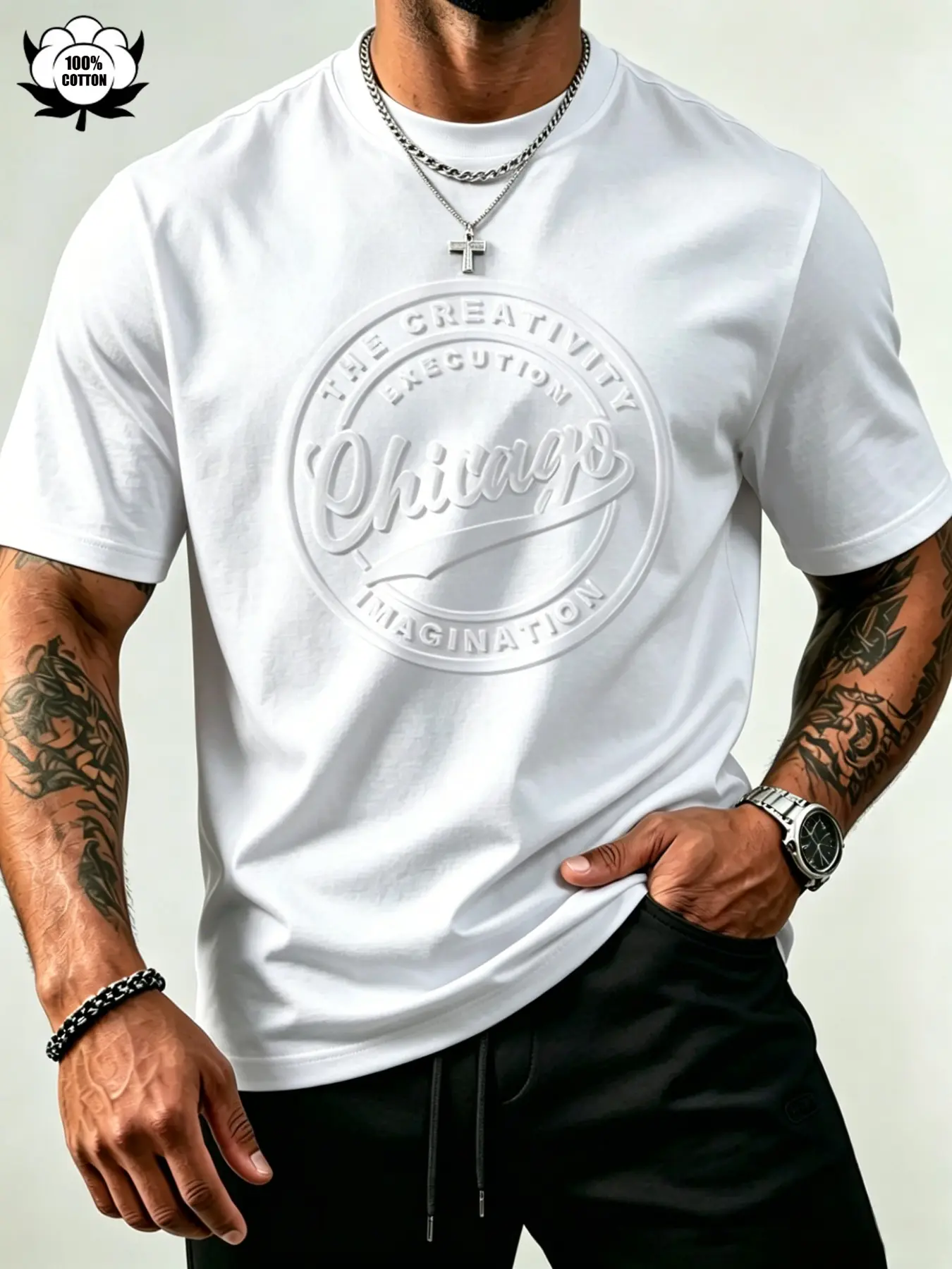 Plus Size Men's Textured Cotton Short Sleeve Print T-Shirt, Comfortable and Stylish Casual Streetwear, Menswear, Ideal for Daily Use