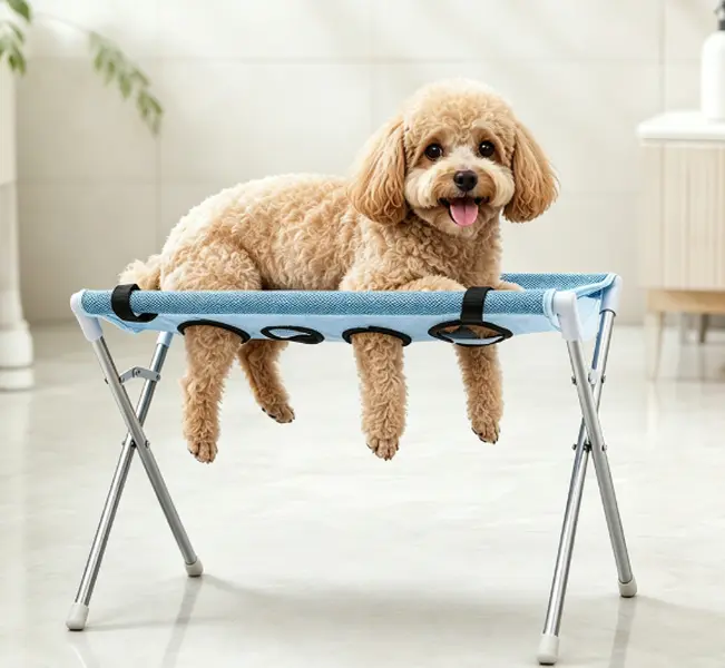 Fold-Flat Pet Grooming Hammock Sling with Stainless Steel Stand, Restraint Harness for Dog & Cat Nail Clipping, Bathing