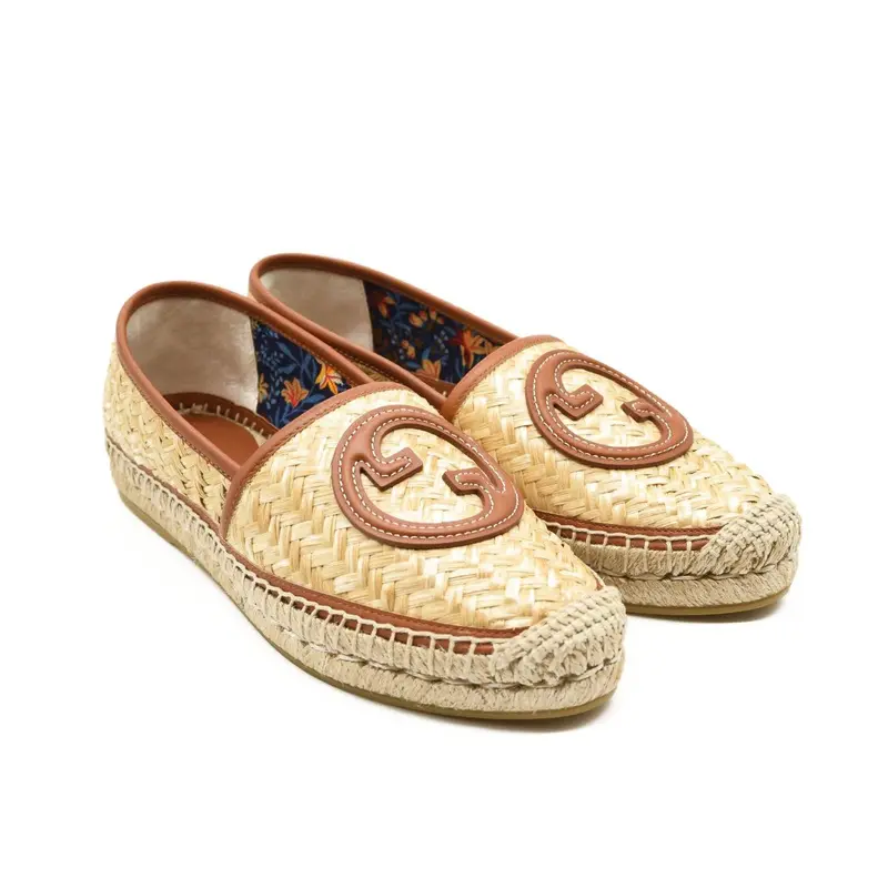 Pre-owned GUCCI Adela GG Raffia Espadrilles US 7.5