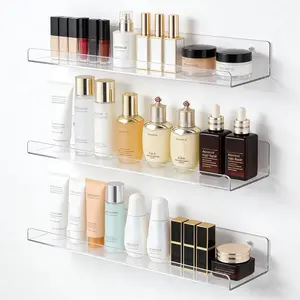 Clear Acrylic Shelves for Bathroom, 15'' Floating Shelves Wall Organizer for Perfume, Skincare, Bookshelf Organizer for Bedroom, Kids Room, Living Room, Room Decor