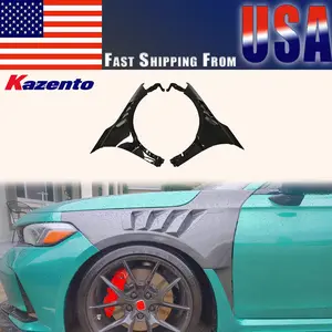 For Honda Civic Type R FL5 KZ Style Carbon Fiber Cooling Vented Front Fender 2pc US WAREHOUSE CLEARANCE SALE