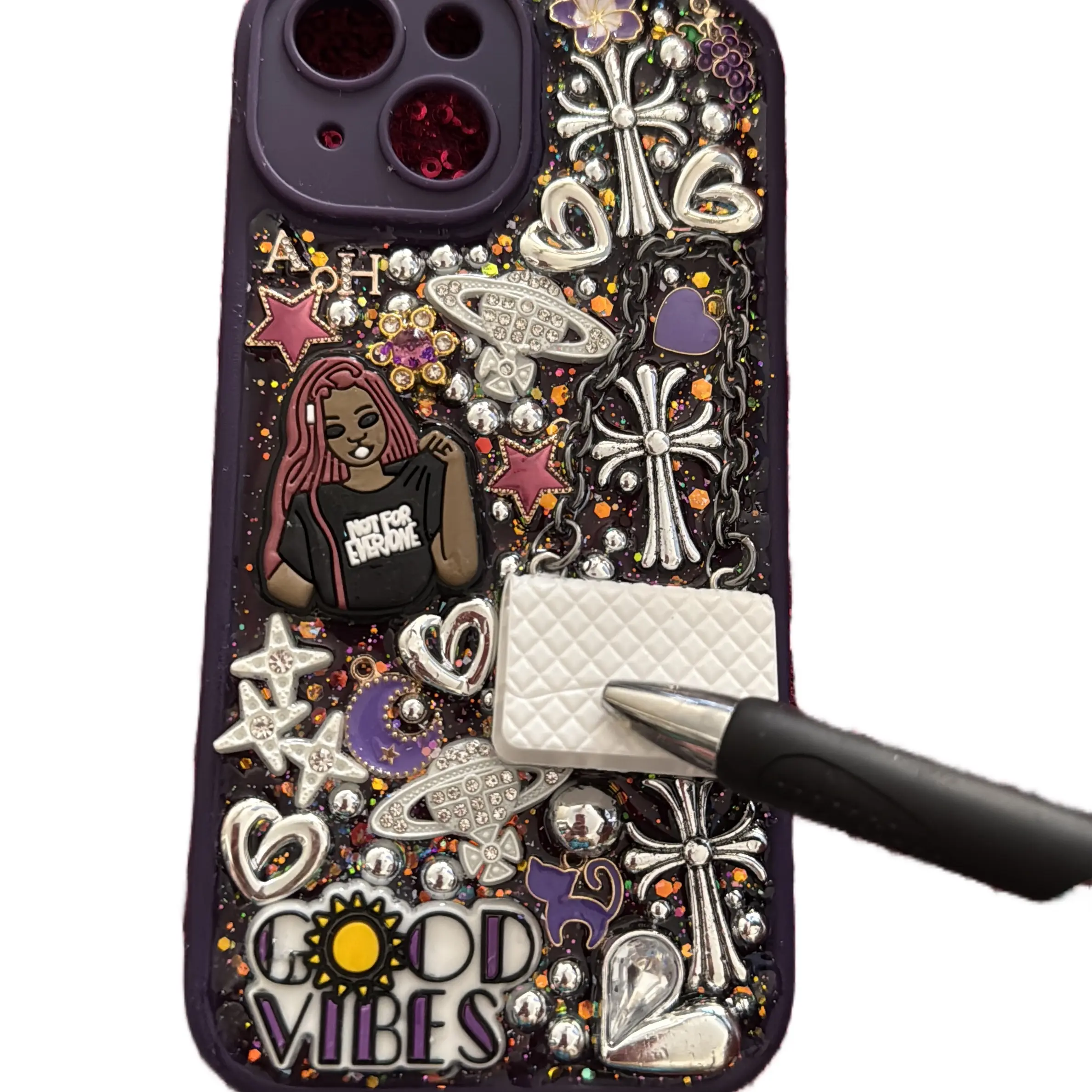 Freestyle iPhone Junk Case - makeup mixed theme purple lover with 3D purse
