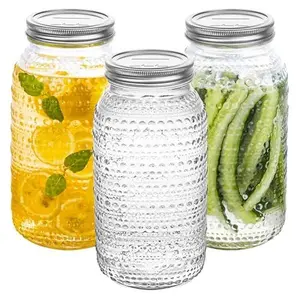 Amzcku 3 Pack 64 oz Half Gallon Mason Jars, Wide Mouth Glass Jars with Airtight BPA-Free Lids, Raised Dot Texture Large Jars for Canning, Pickling, Fermenting & Food Storage
