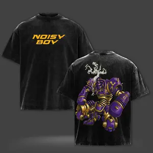 Noisy Boy Retro Mecha Robot Graphic T-Shirt Hoodie Sweater Vintage Washed Oversize Heavyweight Cotton Streetwear Mech Battle Back Print Unisex