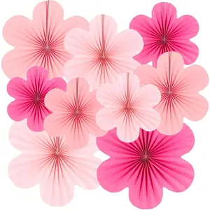 Paper Flowers Decoration, Set of 9 - Hot Pink Paper Flower for Wall Hanging Ornaments, Party Fans & Floral Backdrop for Weddings Baby Showers Birthdays Valentine Mother's Day & More