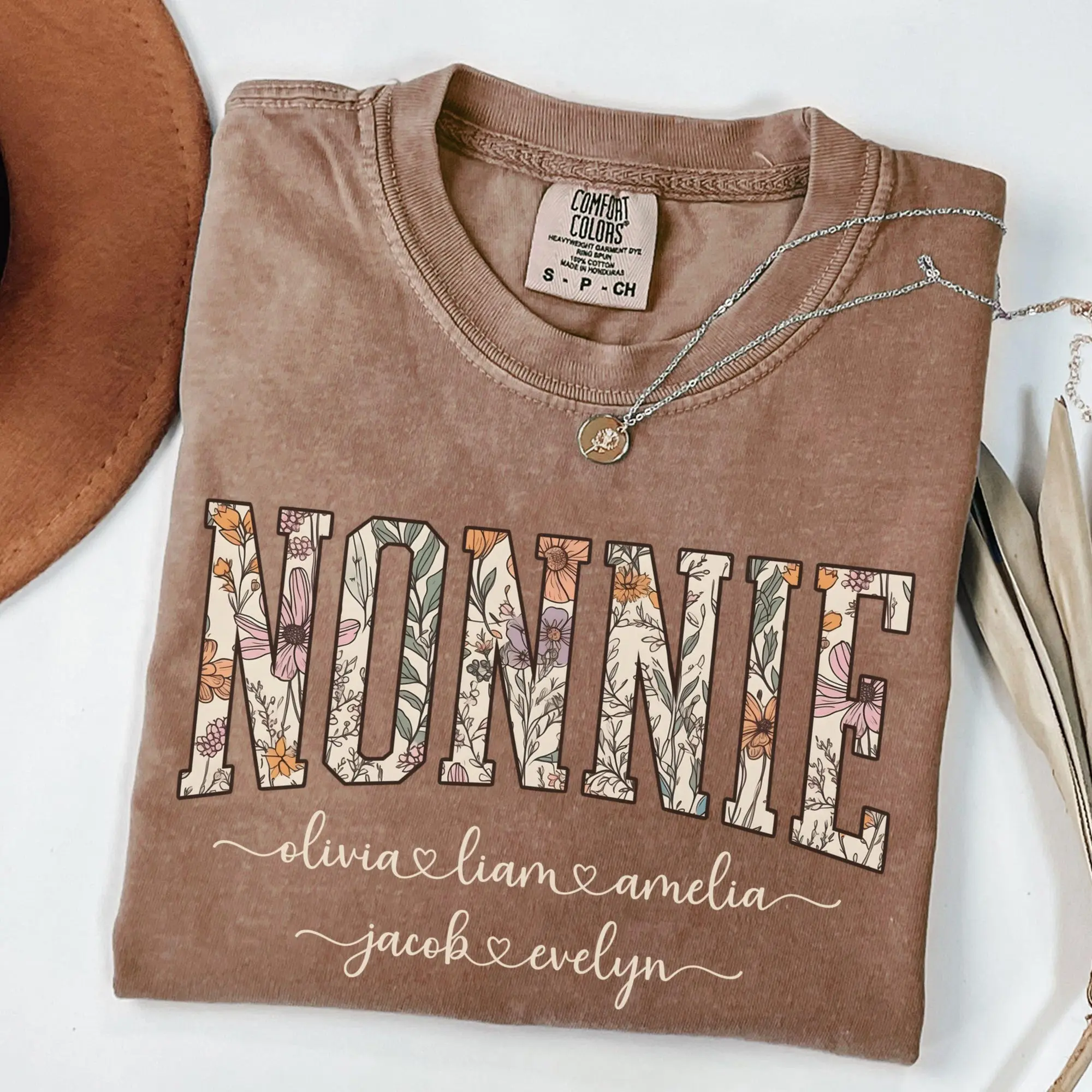 Custom Nonnie Shirt, Personalized Shirt for Nonnie, Mother's Day Gift from Grandkids, Boho Floral Nonnie Tshirt Gift for Grandparent