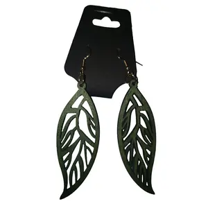 Green Carved Earrings - Wooden