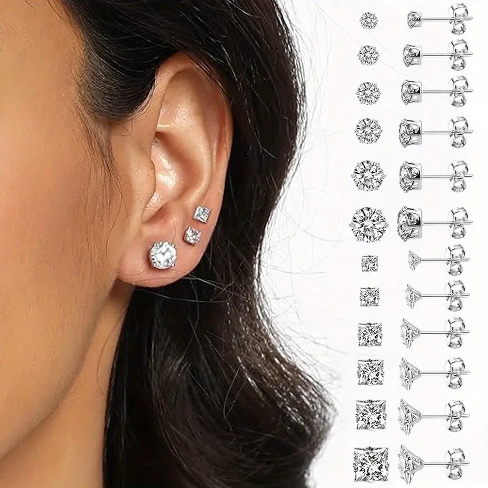 Pack of 12 Studs Earrings for Women,Couple Earrings,Hypoallergenic Silveryy Earrings Set,Great for Birthday Gifts,Party, Wedding Anniversary,New Year'S Gifts,Halloween