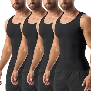 1/2/3/4 Pack Menswear Men Compression Shirt Body Shaper Shapewear Stretchy Breathable Tummy Control Sports Workout Top Vest Athletic Activewear Fabric