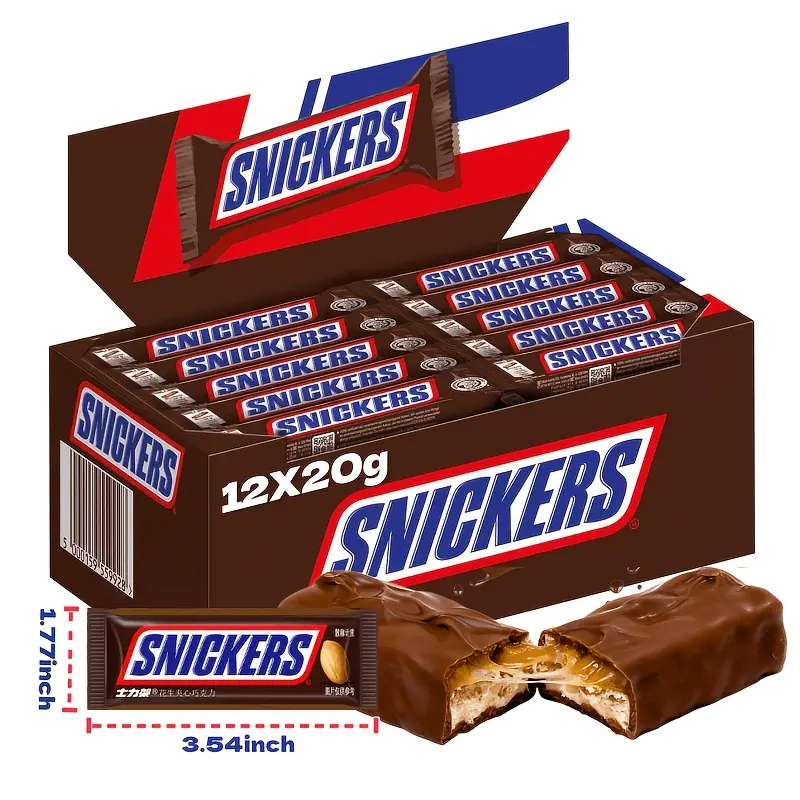 Snickers Mini Energy Bars, 12 Bars X 20g/0.69oz, for Quick Energy Replenishment, Suitable for Hiking, Mountaineering, and Camping. Peanut-filled Energy Chocolate Bars, Individually Wrapped. Valentine's Day Chocolates, Christmas, Halloween