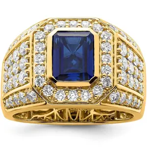 4 1/2Ct TW Men's Created Sapphire & Lab Grown Diamond Ring in 10k Yellow Gold