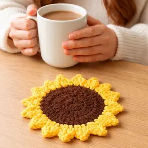 Sunflower Coaster Crochet, Flower Coaster, Sunflower Mug Rug, TableDecor