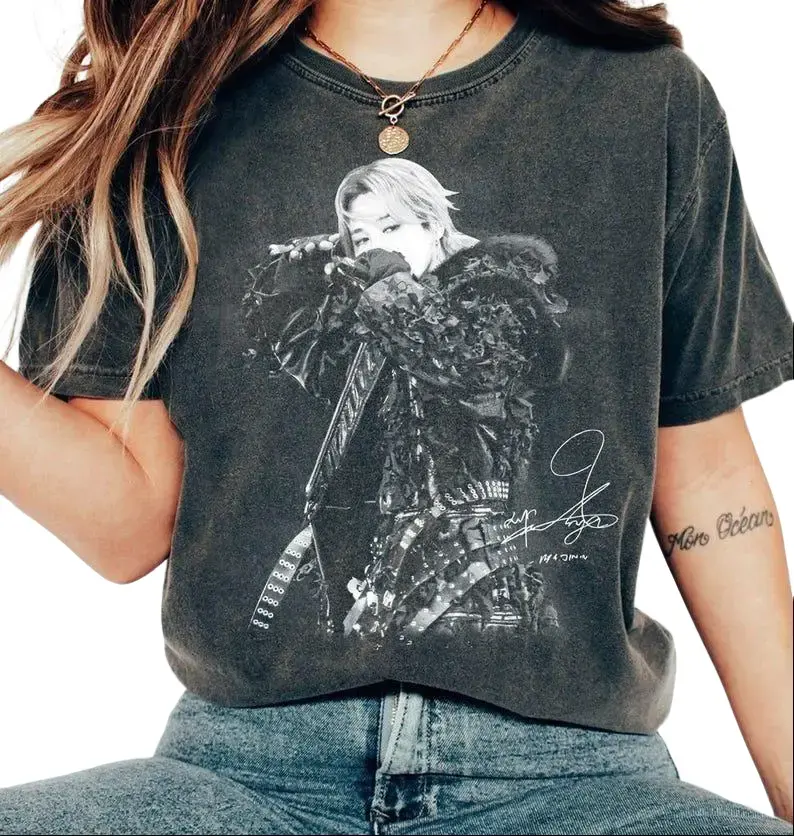 Kpop Vintage Bootleg Shirt, Park Jimin Retro Graphic Tee, Kpop Concert Outfit, Unisex Washed Cotton Tshirt, Gift for Army Fan, Unisex Graphic Top Streetwear