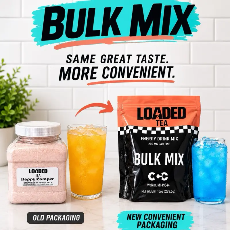 Loaded Tea – BULK CONTAINER MAKES 30- 32oz Caffeinated Flavored Hydration Powder Beverage Mix | Made in USA | Easy to Mix