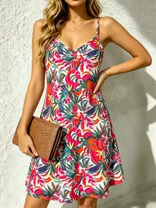 Plus Size Tropical Print Halter Dress, Casual Loose-Fit Beachwear, Comfortable Soft Fabric, Summer Everyday, Plus Size Friendly