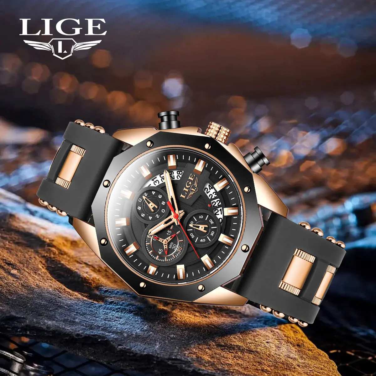 LIGE Multifunctional Disc Calendar Display Luminous Cool Men's  waterproof quartz round fashion watches luxury waterproof men swatches wear new reloj