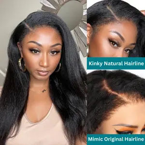 Newborn Hairline Hyperrealism KinKy Edge Hairline Invisi Strap 360 Skin Lace Frontal Kinky Straight Wig Pre-Everything Natural Look Human Hair Wig Comfortable Fit Breathable Feel Quick And Easy Installation