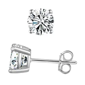 EMMA MANOR EM 18K Gold Plated Silver Brilliant Cut Simulated Diamond Cubic Zirconia Stud Earrings for Adults High Quality 5A Stones Secure Prong Setting Elegant Everyday Wear