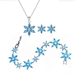 Blue Daisy Trio Jewelry Set Bracelet, Earrings, and Necklace