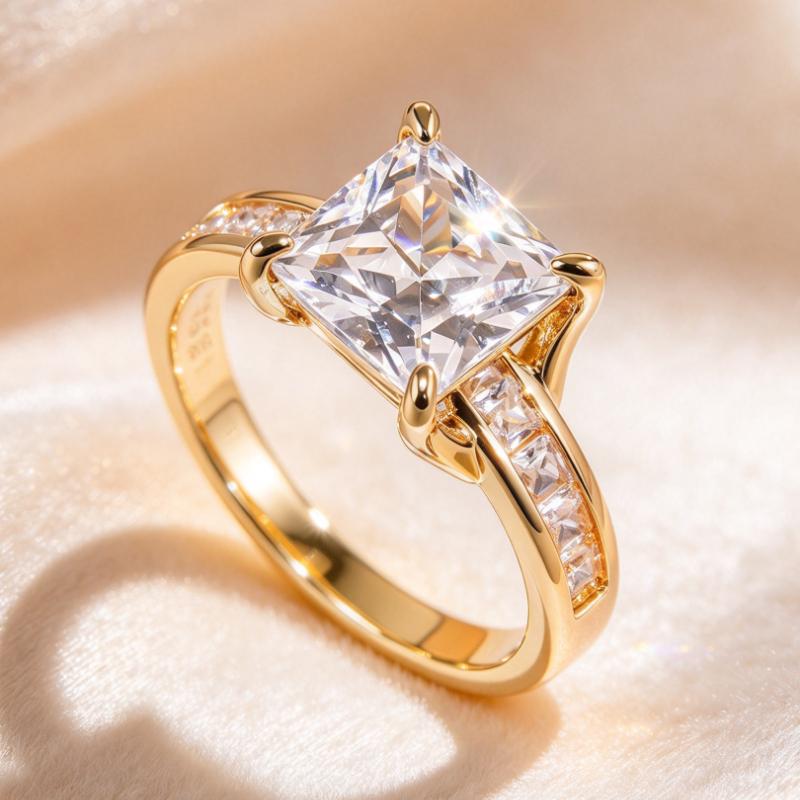 Princess Cut Solitaire Ring, Side Channel Paved Band, Elegant Statement Ring, Gift for Valentine's Day Christmas Engagement Anniversary Daily Wear