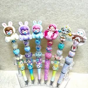 Cute Beaded Pens with Unique Character Toppers and Focal Beads for Creative Writing and Note-Taking