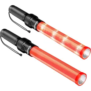 E-riding 2 Pieces 16 Inch Signal Traffic Wand, Traffic Control Wand with White LED on Top, Safety Traffic Baton Light for Parking Guides Outdoor Camping