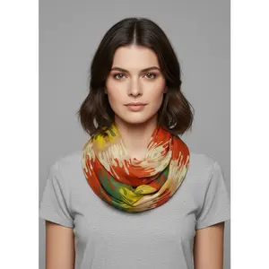 Trendy Abstract Multicolored Paint Design Infinity Loop Scarf wrap (Orange)