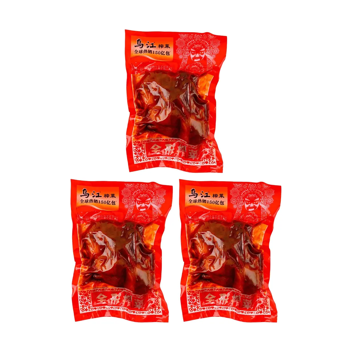 WUJIANG Whole Pickled Mustard Greens 300g (3-Pack) - Authentic Fuling Zha Cai, Savory Chinese Condiment