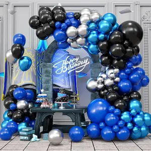 124Pcs Blue Black Silver Metallic Balloons Garland Arch for Birthday Baby Shower Graduation Wedding Bridal Shower Party Decor