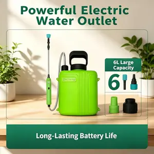 Battery-powered 6L backpack sprayer, adjustable pressure, equipped with 3 nozzles, electric sprayer for weeding, cleaning, and pesticide spraying. Powerful