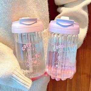 Double drink high value fresh and cute fitness glass water cup anti-fall high borosilicate glass cup glass water cup female