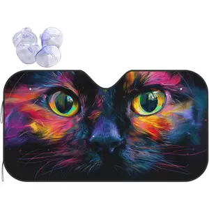 Watercolor Color Black Cat Eyes Windshield Sun Shade, Front Window Sunshade Cover Sun Visor Shield Foldable Uv Ray Reflector for Car SUV Truck