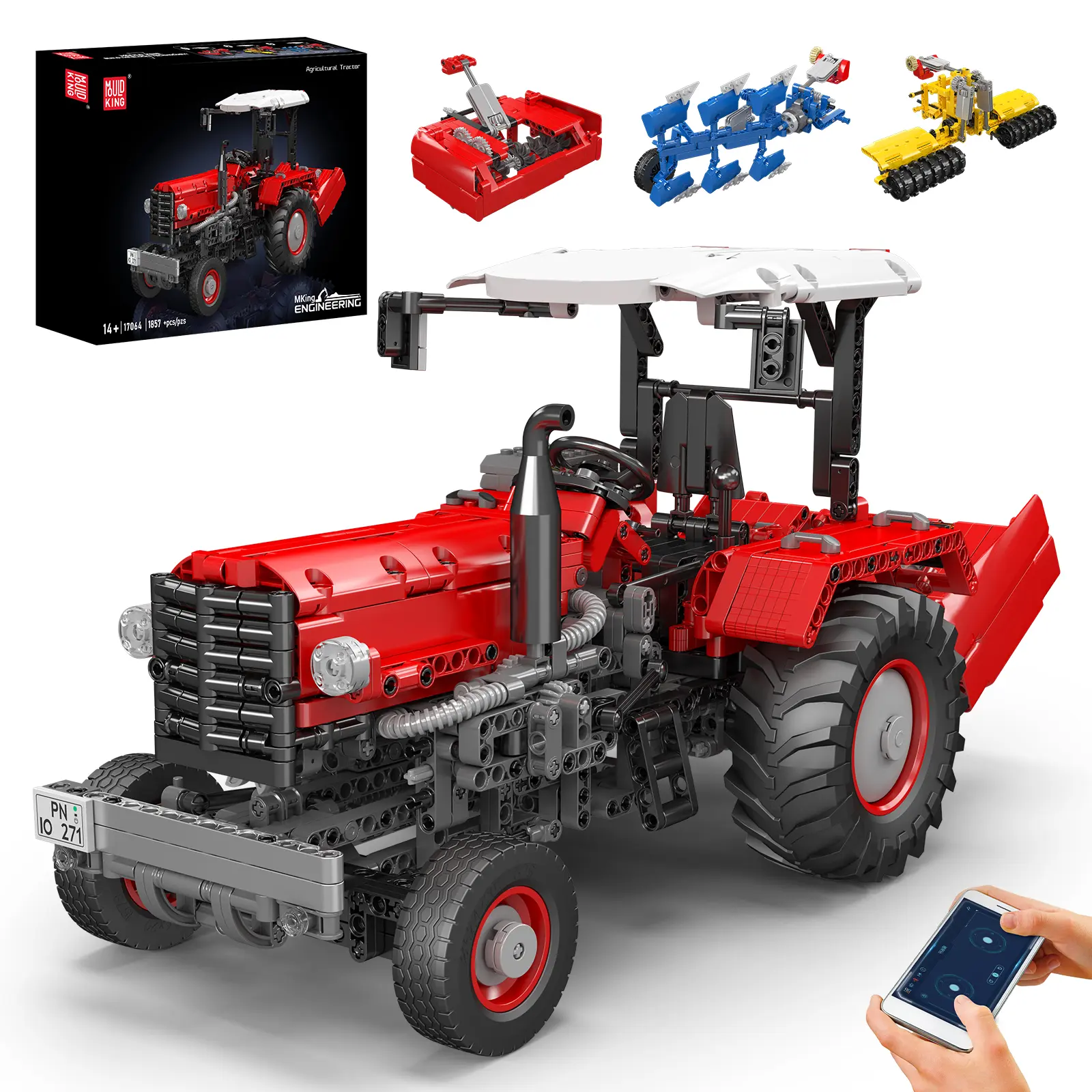 Mould King 17064 Farming Tractor with Multiple Shovel Heads Building Block Set for Adults & Kids 1857 Pieces Remote Control Toy summerwins