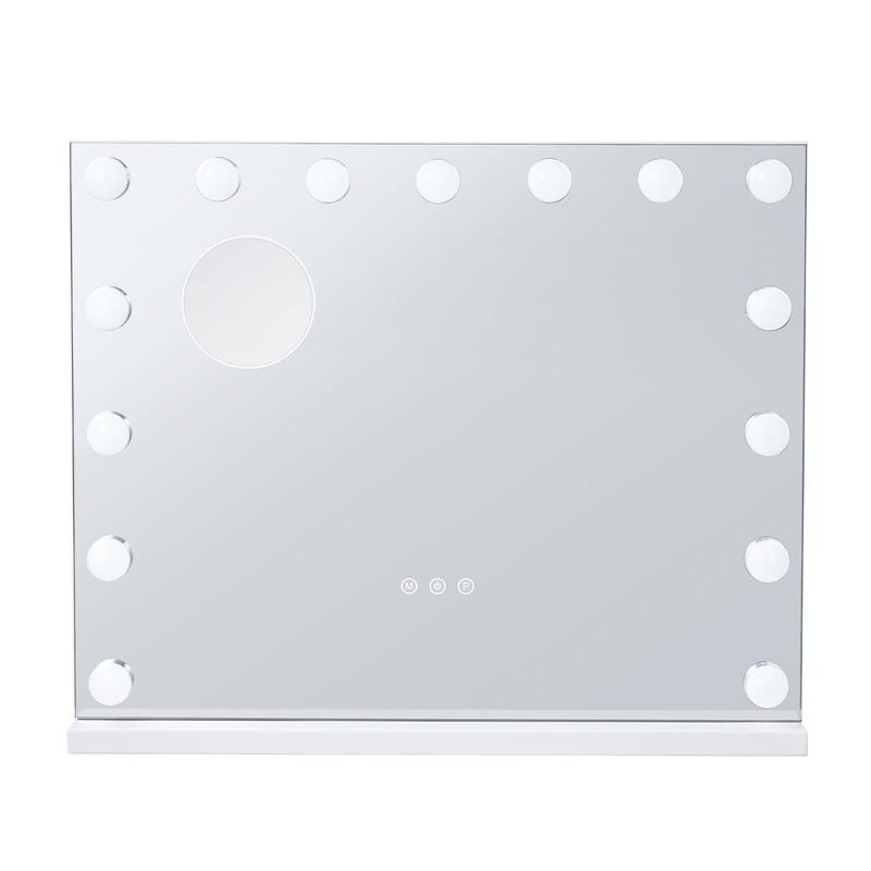 VEVOR Hollywood Vanity Mirror With Lights, TikTokShopBlackFriday,15 Dimmable Bulbs &3 Color Lighting Modes, Makeup Mirror w/ Detachable 5X Magnification,USB Port,Smart Touch Control,Desktop Wall-mount(22.8x18.1 in, White)