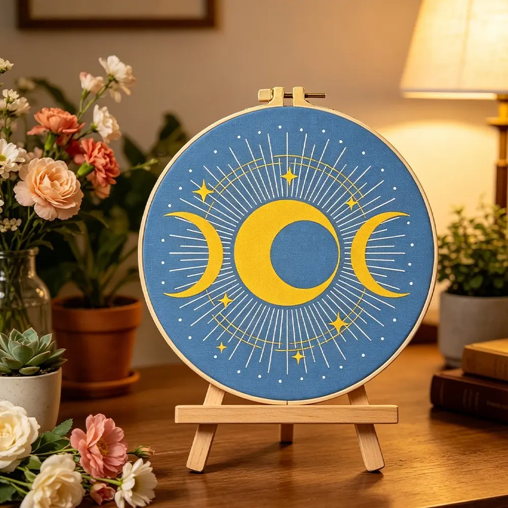 Sun Moon Stars Embroidery Kit, Beginner-Friendly DIY Sewing Set, Random Color Tools Included, Unique Home Decor, Birthday Gift, Handmade Gifts