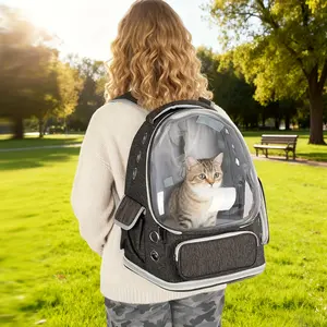 Breathable transparent cat bag backpack with bubble observation window - Four season universal airplane/train/car travel cat bag, zipper/cat door entrance, spacecraft cat bag, durable Animal Carrier (suitable for all cat breeds/sizes)