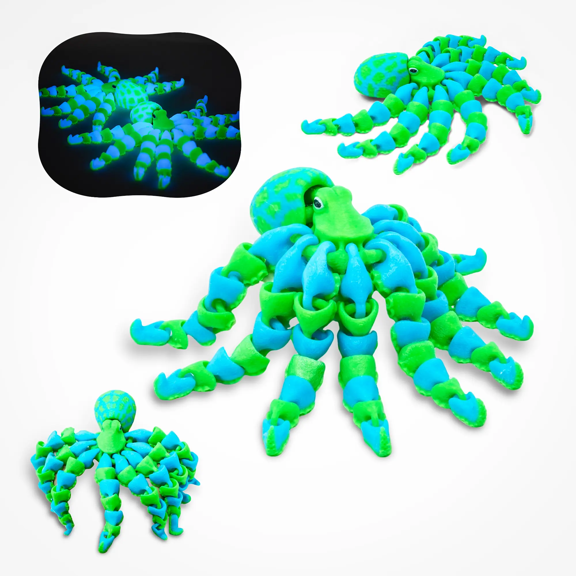 Articulated Glow in The Dark Octopus, 3D Printed – UV Activated Shimmering Tentacled Aquatic Design, Precision Engineered Movement, Ideal for Coastal Living Spaces, Aquarium Lovers, Bioluminescent