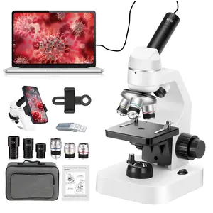 Monocular Composite Microscope for Beginners, 40x-2000x Magnification, Dual LED Light Sources, 10x Lens, Mite Observation Capability, Computer-Connected, Suitable for School & Educational Science Use