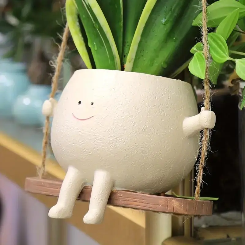Irregular Shaped Resin Wall Hanging Plant Pot, Hanging Planter, Modern Style Plant Pot with Hanging Rope, Garden Pot for Indoor & Outdoor Use