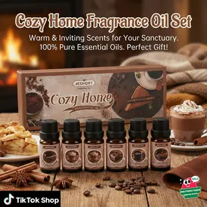 AESHORY Cozy Home Fragrance Oil Set 6 Pack Maillard Style Scents for Diffuser Coffee Cake Chocolate Leather Warm Inviting Atmosphere