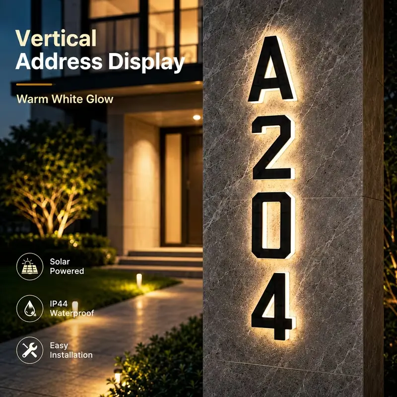 9-inch outdoor solar-powered door house number light, IP44 waterproof LED address sign light, wall-mounted exterior yard light, suitable for porch areas and residential address identification decorative lamp