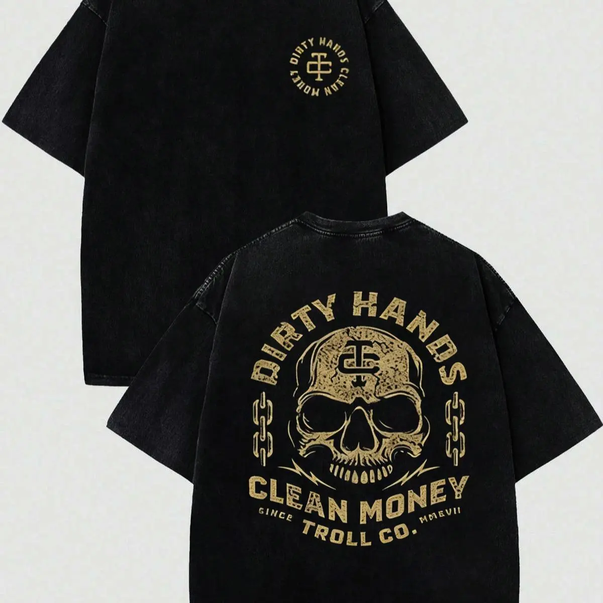 Dirty Hands Clean Money Graphic T-Shirt for Hard Workers Unisex Streetwear Soft Breathable 100% Cotton Retro Skull Design Fashionable Tee for Men Women