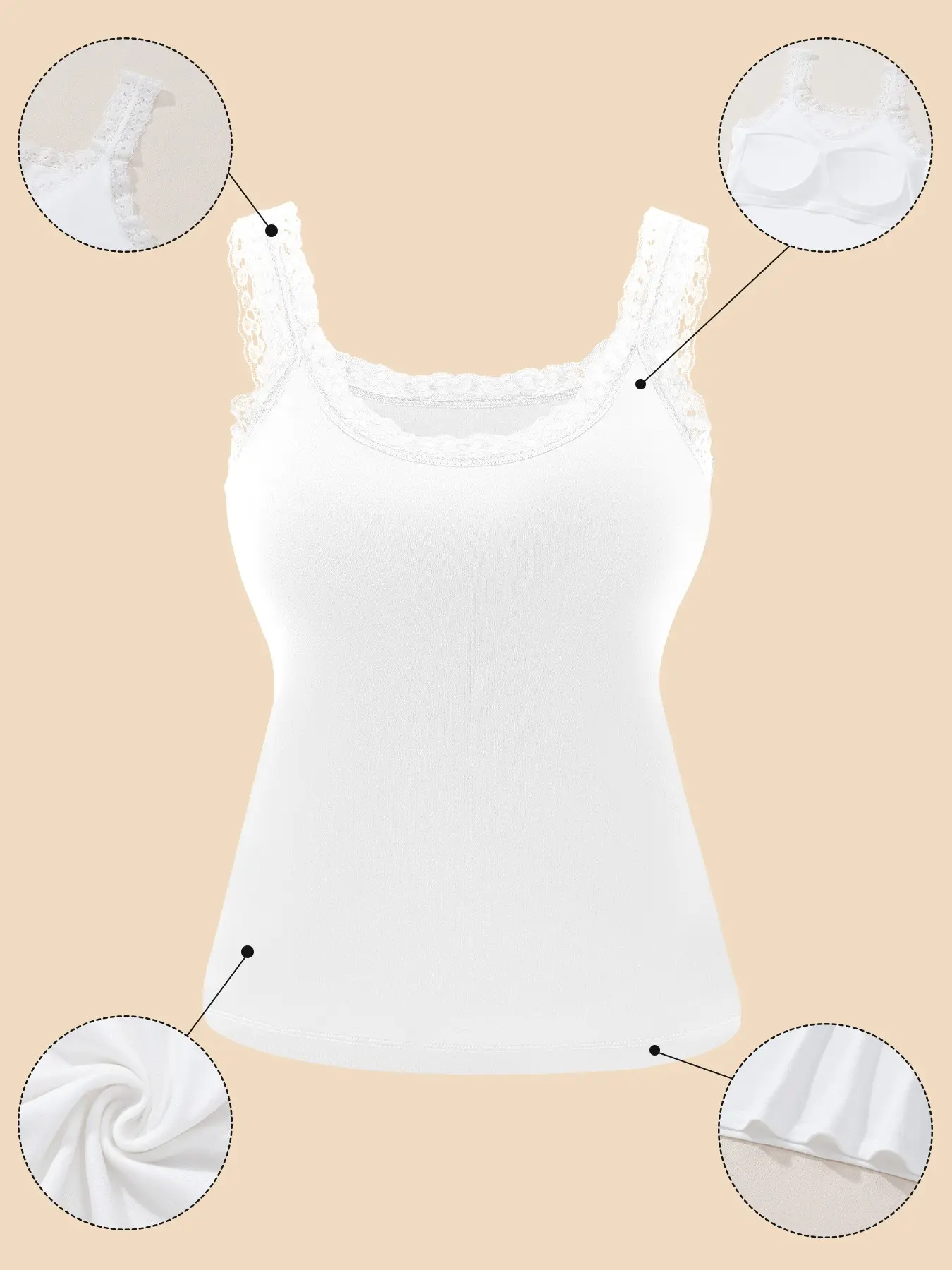 Women high stretch sleeveless underwear Womenswear Fitted brami tank top lace trim round neck soft fit not tight built in lining for everyday wear Casual Flattering Sleeveless Casual Elegance